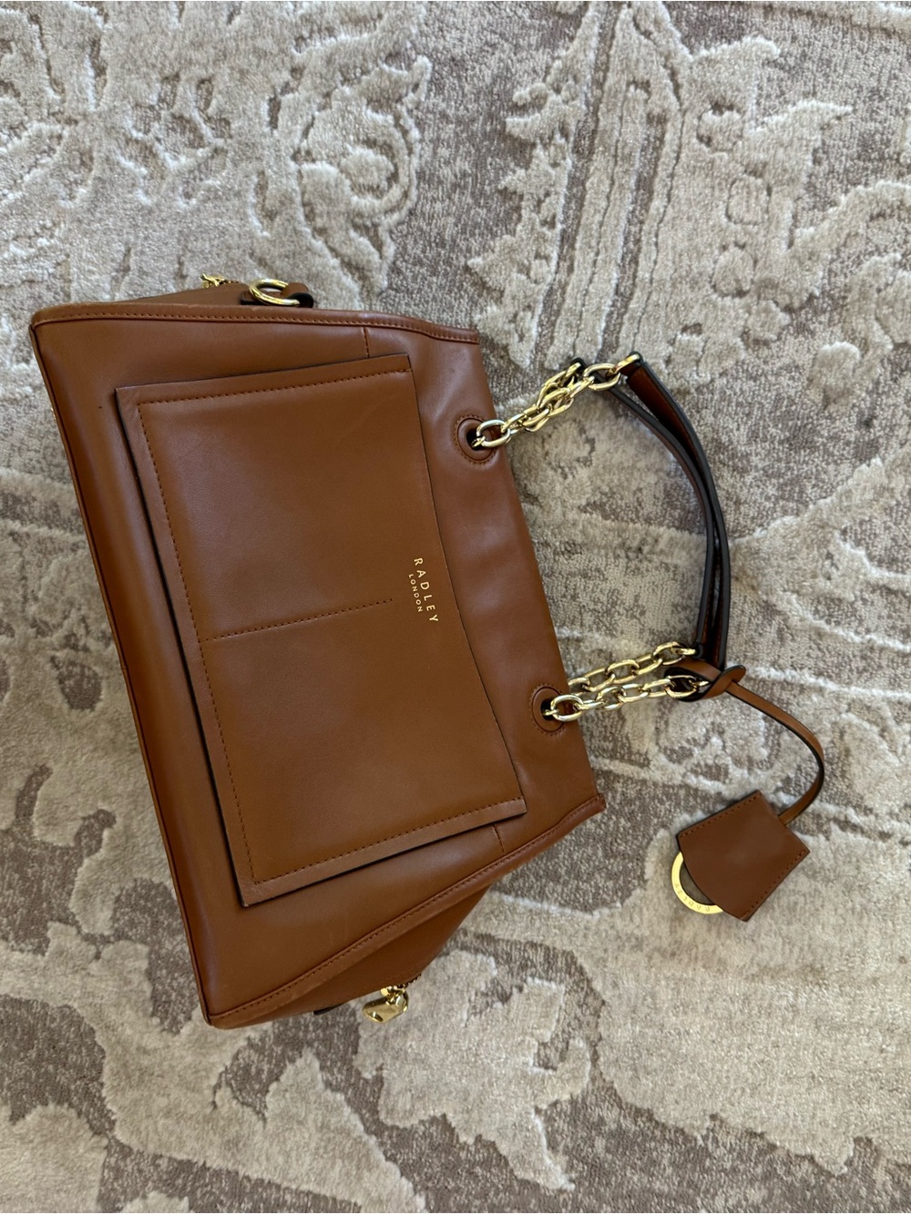 RADLEY LONDON Chestnut Brown Leather Shoulder Bag with Gold Chain Handles - Picture 3 of 5